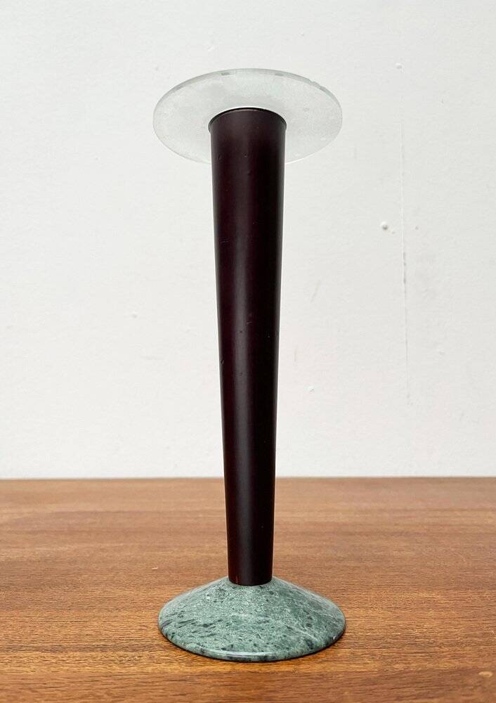 Vintage postmodern Italian wooden and stone candle holders, 1980s, set of 2.