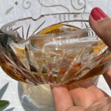 Magnificent Vintage Bohemian Ashtray in Cut Crystal of Yellow Orange