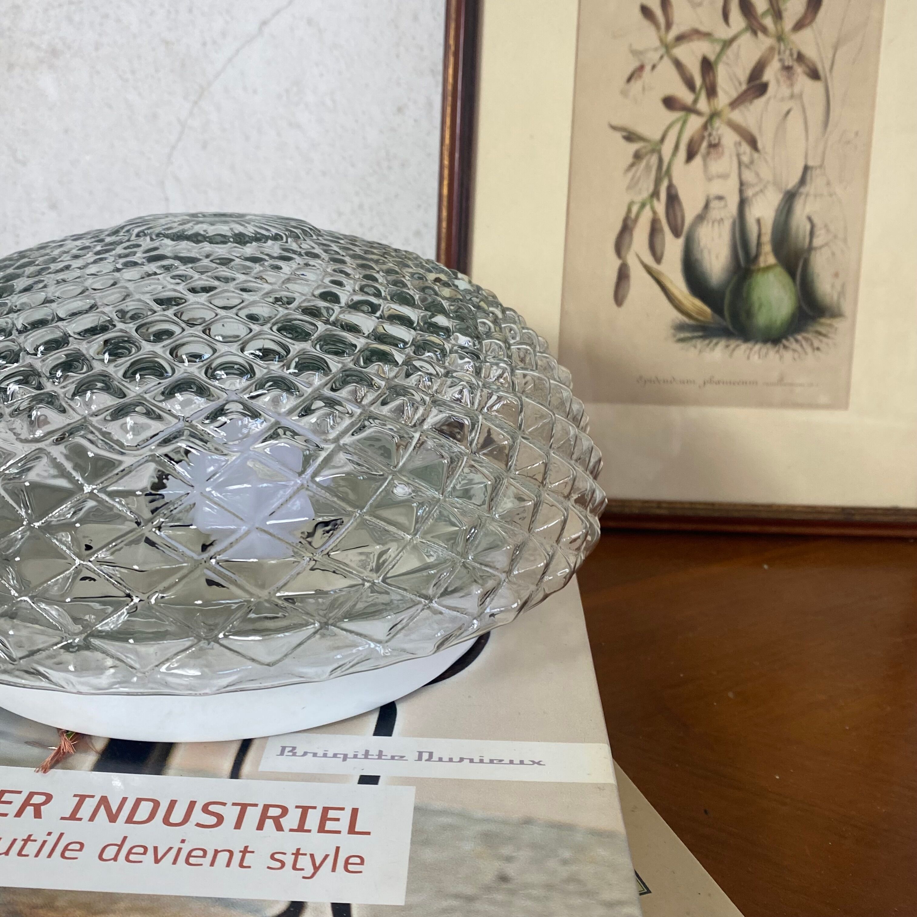 Vintage wall light ceiling fixture transparent glass 1970s 1980s