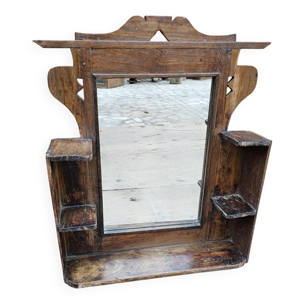 Ancien miroir - étagère Art déco en teck birman