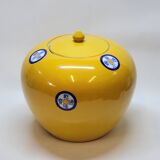 Pot couvert chinois vintage jaune et tampons bleus original pop