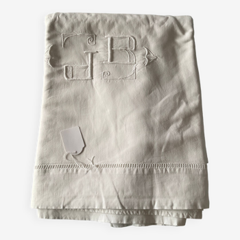 Old JB embroidered sheet. Fine cotton/linen