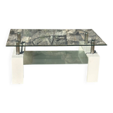 Coffee table in tempered glass and white metal.