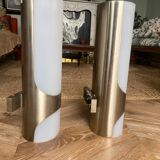 Brushed metal and ribbed opal plastic wall lights