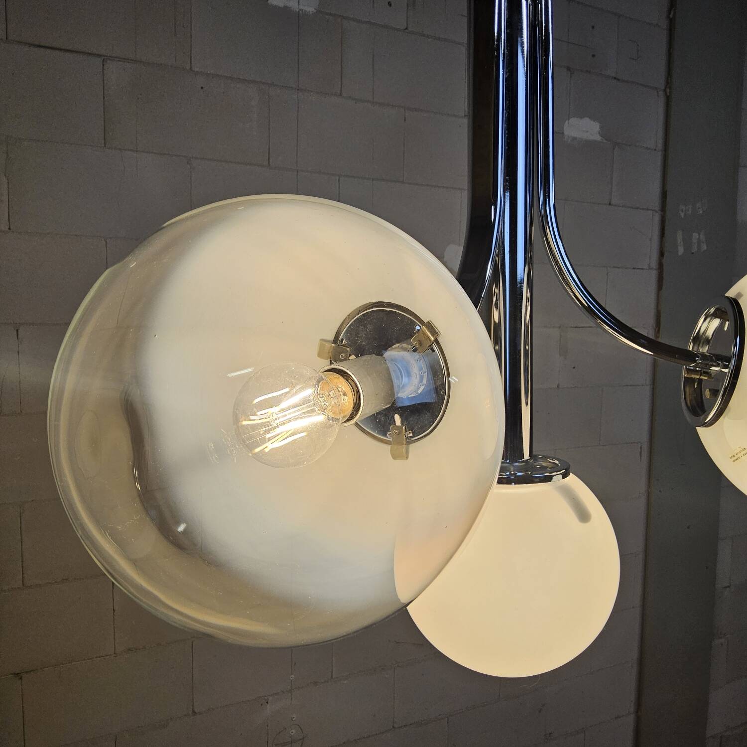 Vintage Space Age Chrome and Murano Glass Italian Pendant Lamp