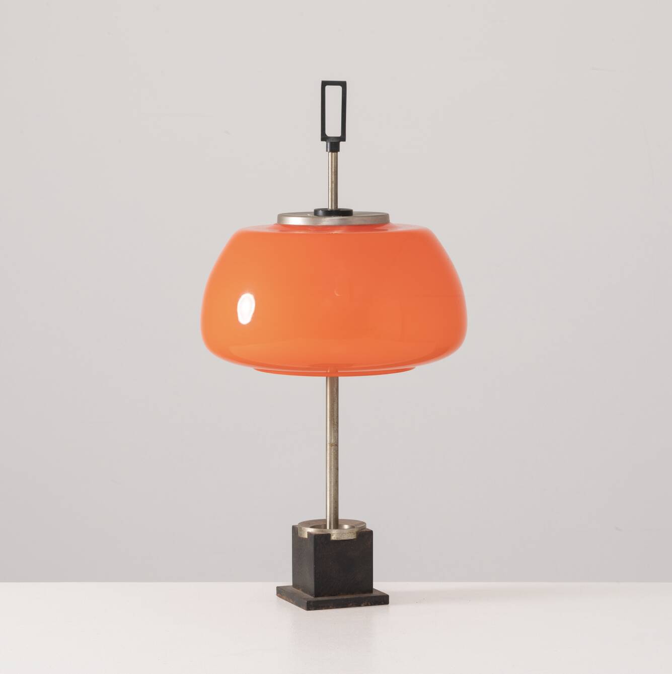 Oscar Torlasco, orange glass table / desk lamp, Prod. Lumi, 1960 ca.