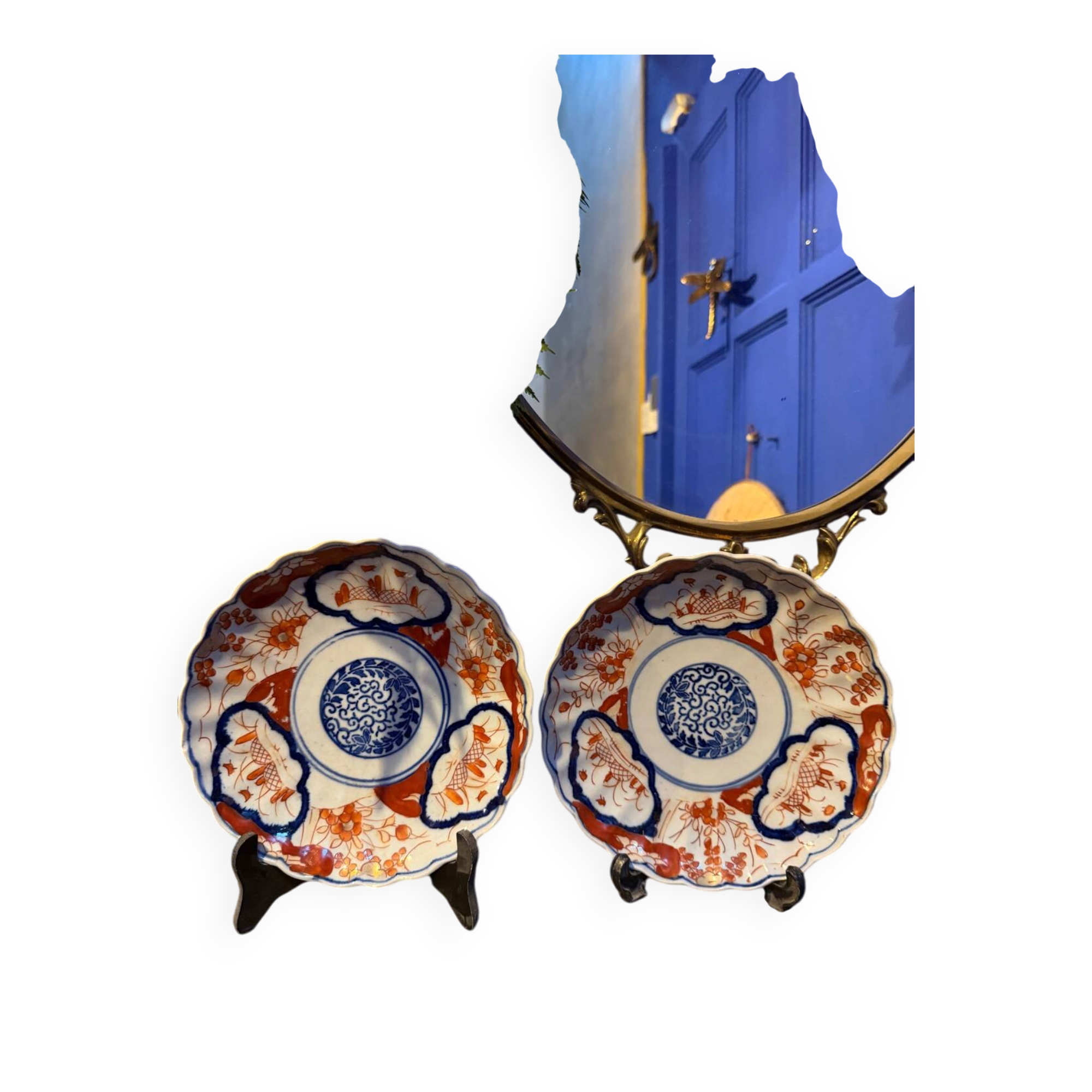 Pair of antique Imari style porcelain plates - 19 cm - 19th century
