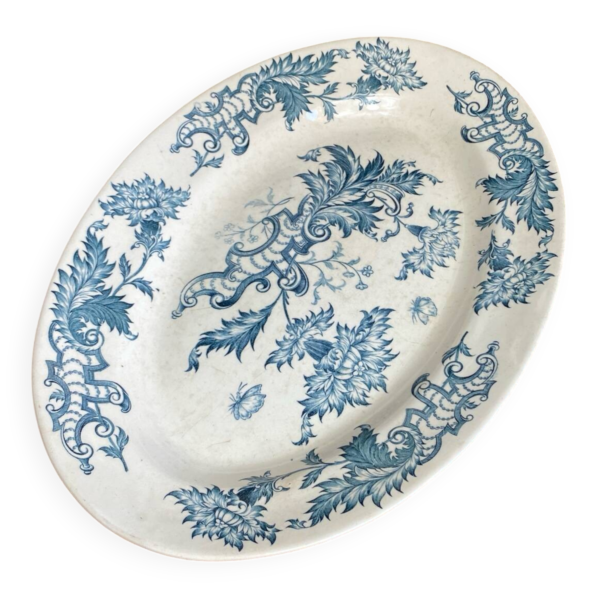 Plat de service ovale en terre de fer, Longwy, XIXe