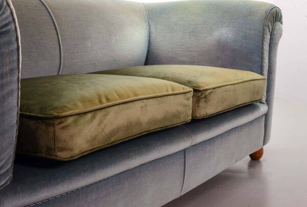 Canapé Chesterfield 2 places en velours bleu givré et vert, années 1950