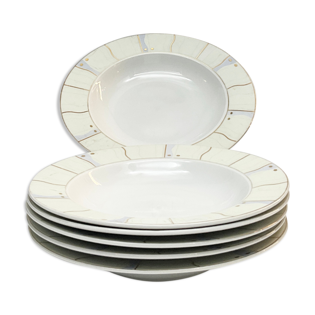 Ard'time Lot 6 Assiettes Creuses Porcelaine KOMAE – 1300 Ml – Noir & Blanc Graphique – Lave-Vaisselle