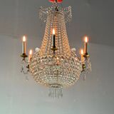 Lustre sac de perle en cristaux taillés vers 1900