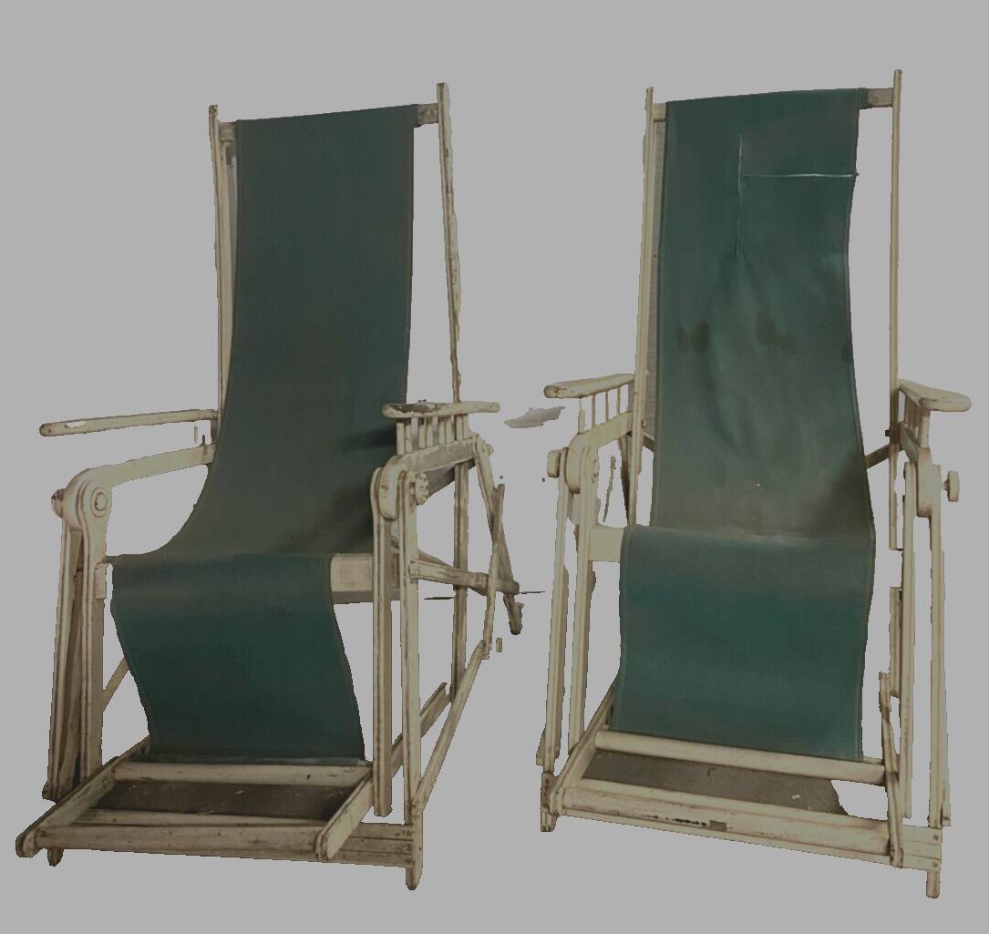 Pair of old 20th century lacquered wood deckchairs
