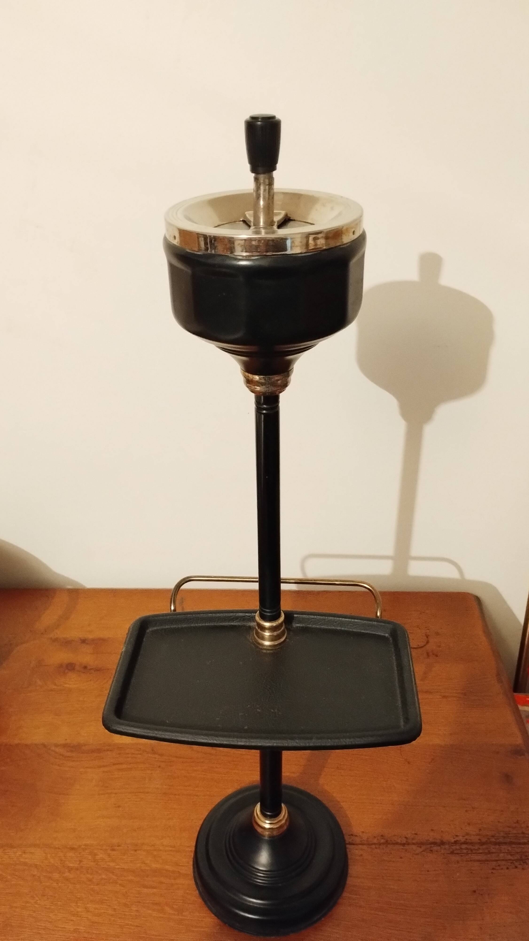Black and gold ashtray magazine holder, mid-20th century