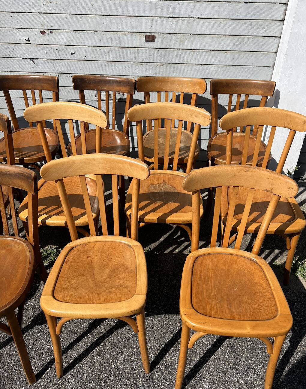 (Lot) 14 honey-coloured bistro chairs (Baumann)