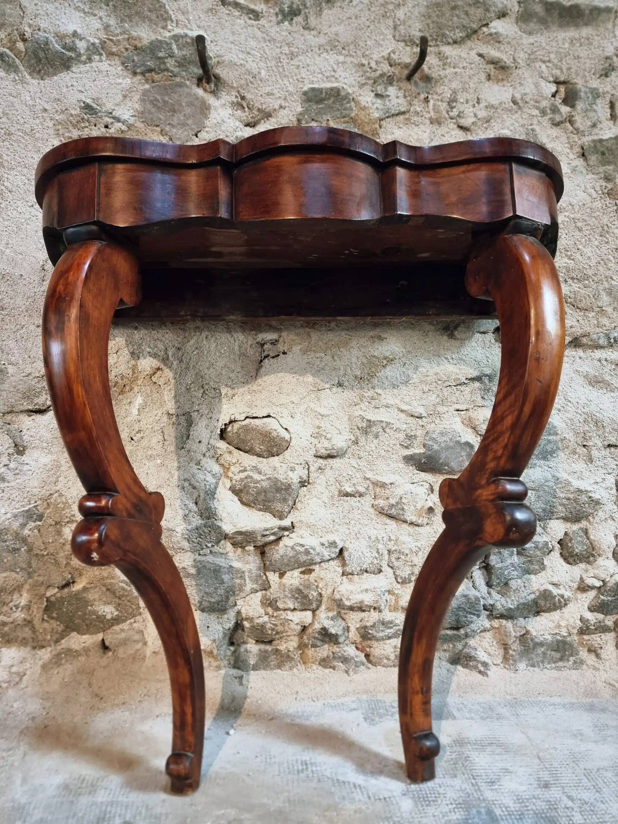 Antique French Napoleon III mahogany console table, wall table with marquetry, 19th century