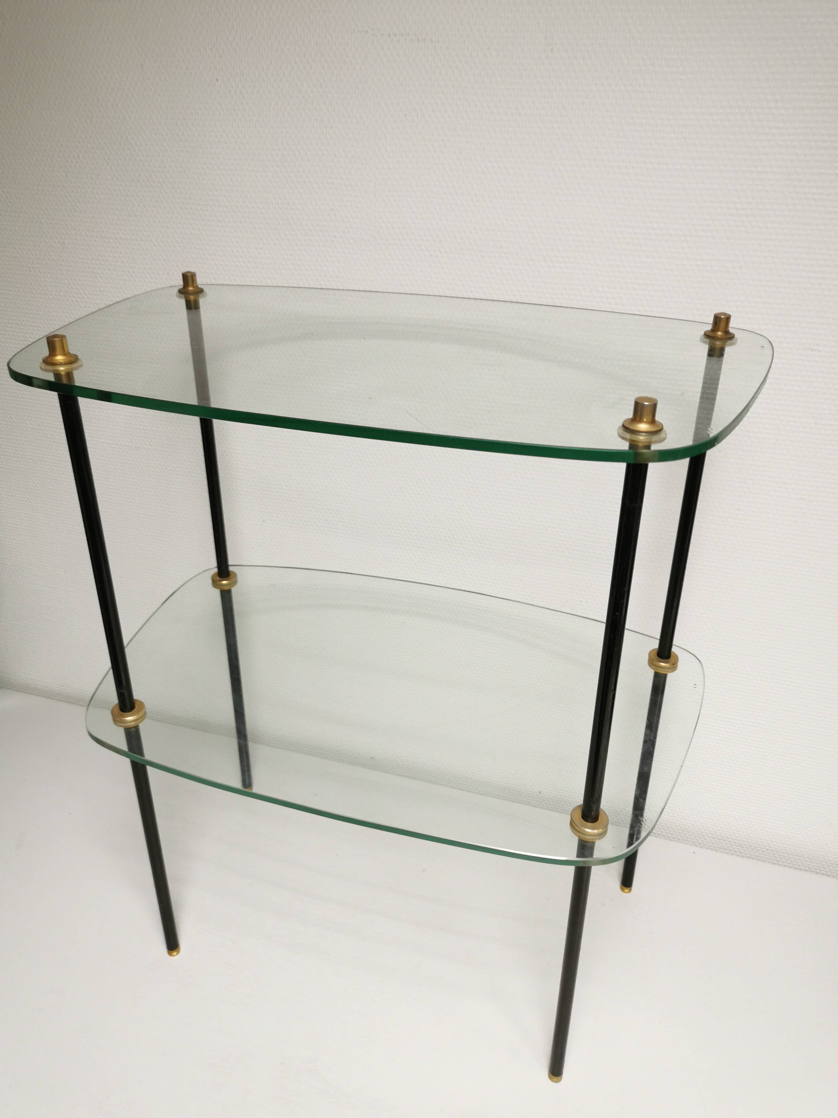 Vintage display 1950 / 1960, side table / sofa end, glass shelves