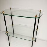 Vintage display 1950 / 1960, side table / sofa end, glass shelves