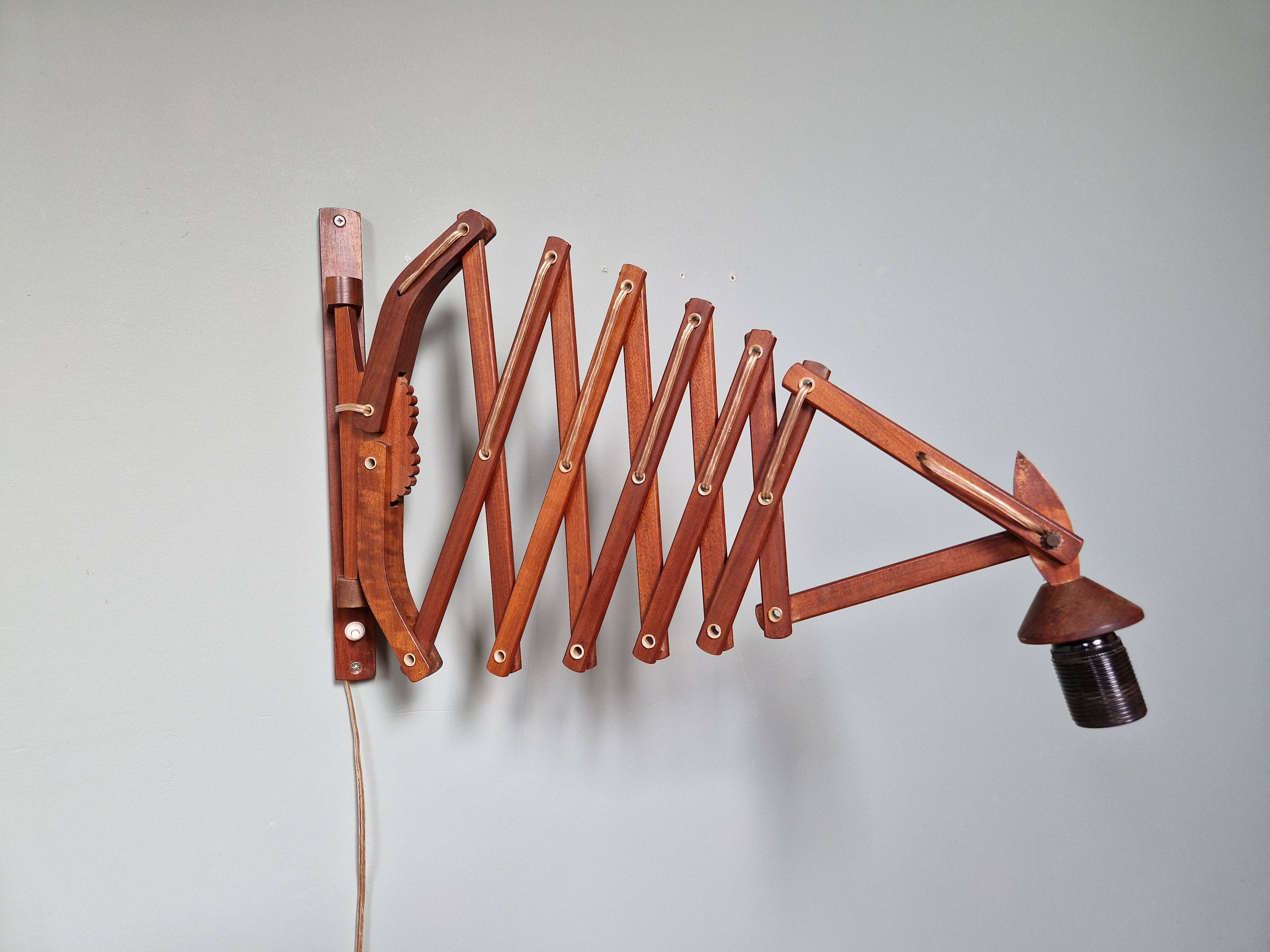 Pair of teak scissor wall lights, Scandinavian style, 1960s