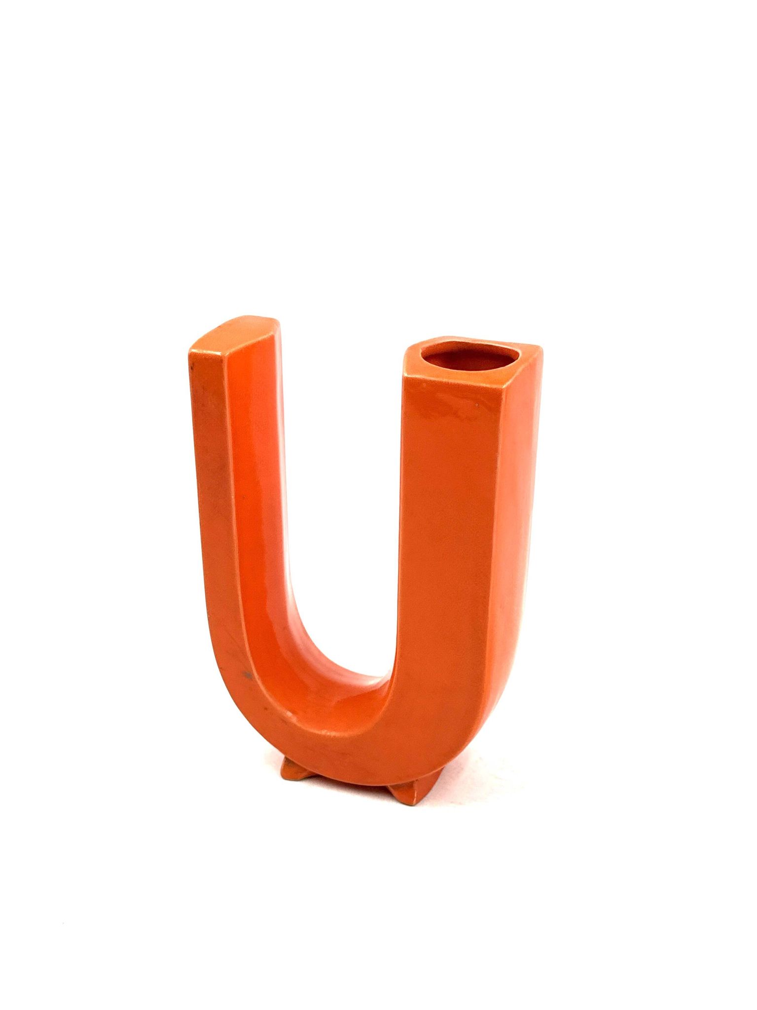 Space age U letter ceramic solifleur vase, Marcel Radureau France 1970