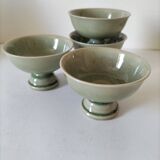 Set of 4 handmade ceramic bowls – celadon glaze & raku style