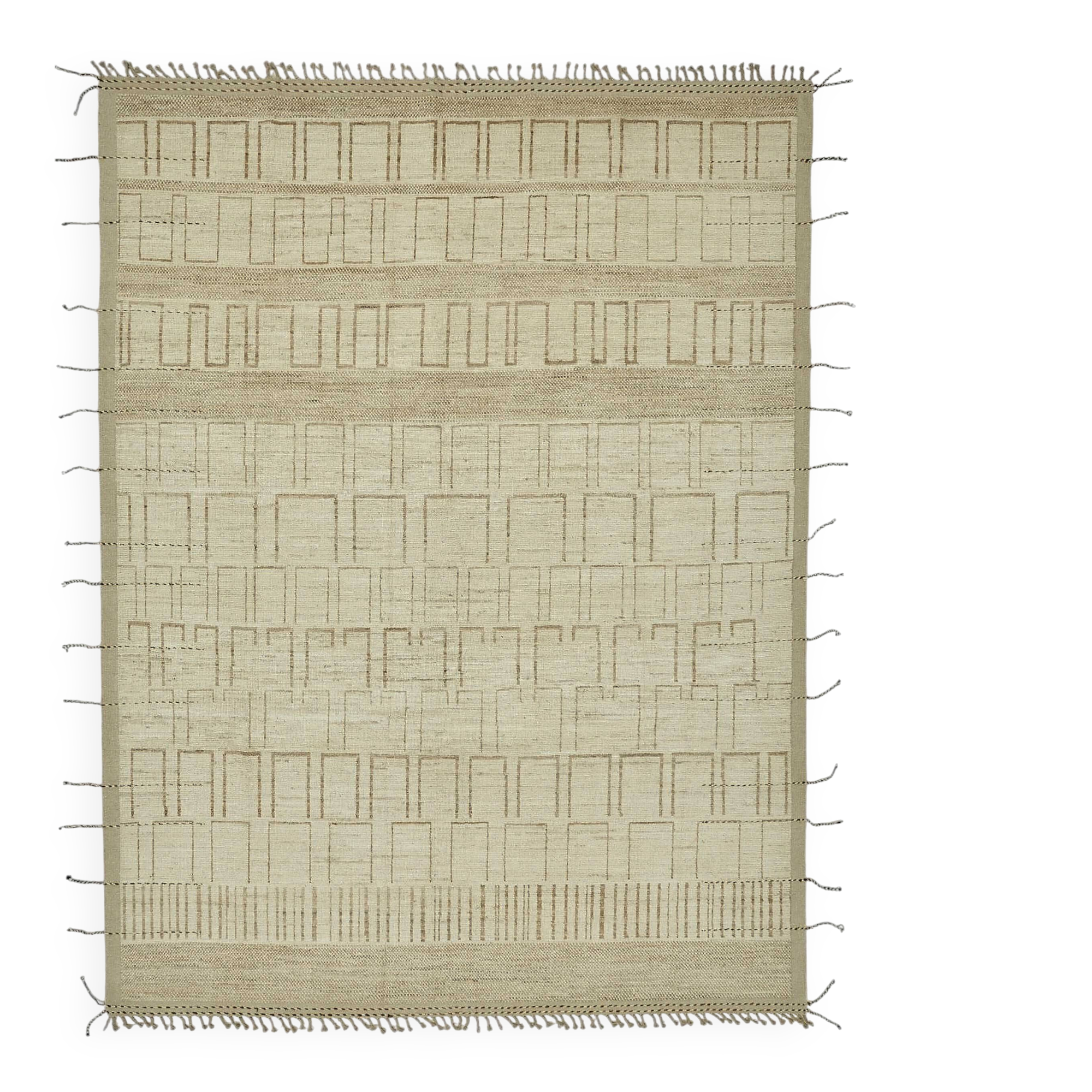 Hand-Knotted Turkish Contemporary 277 cm x 373 cm Beige Wool Carpet