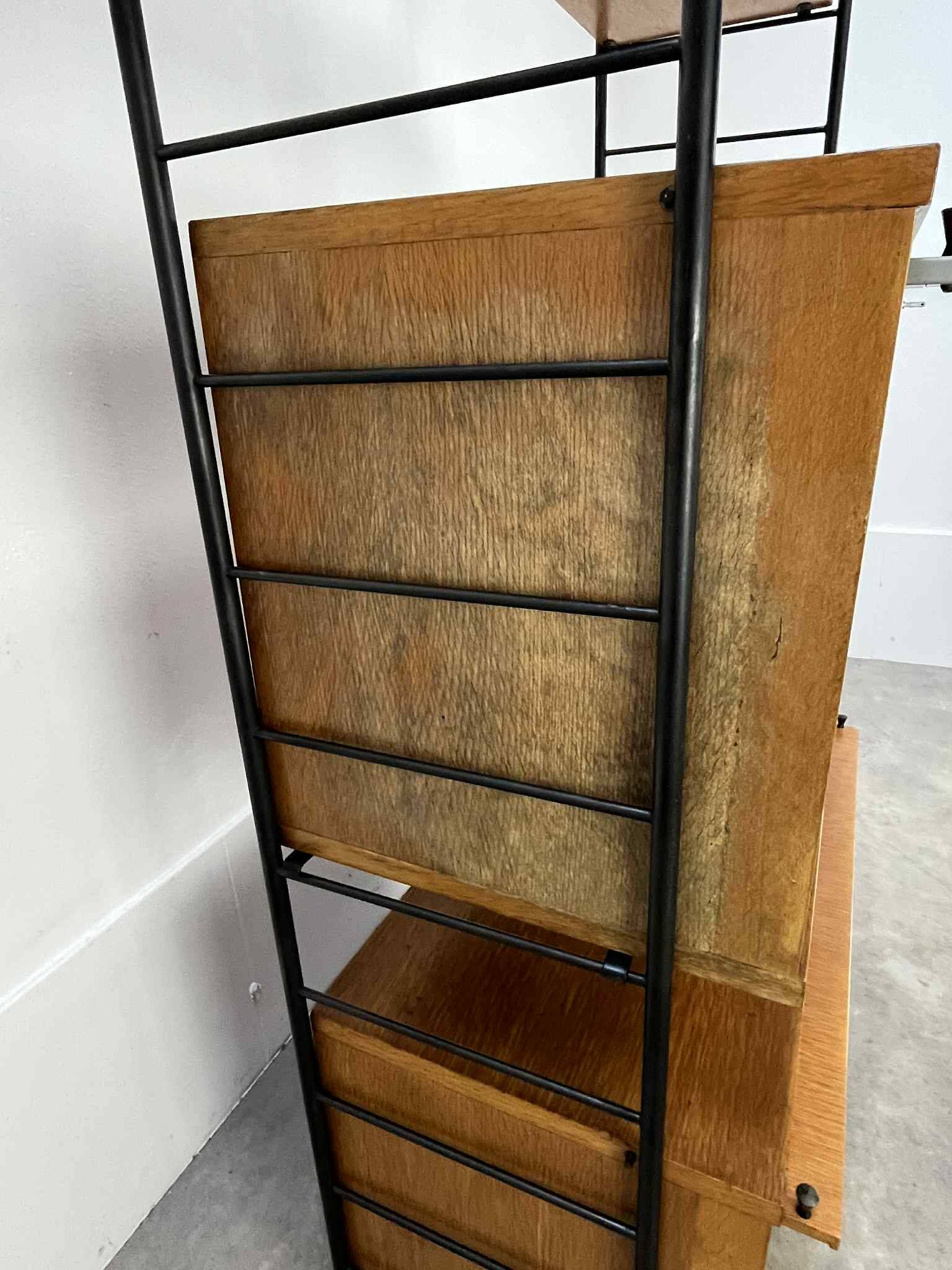 Modular shelf from the 1950s, wood and metal, vintage.