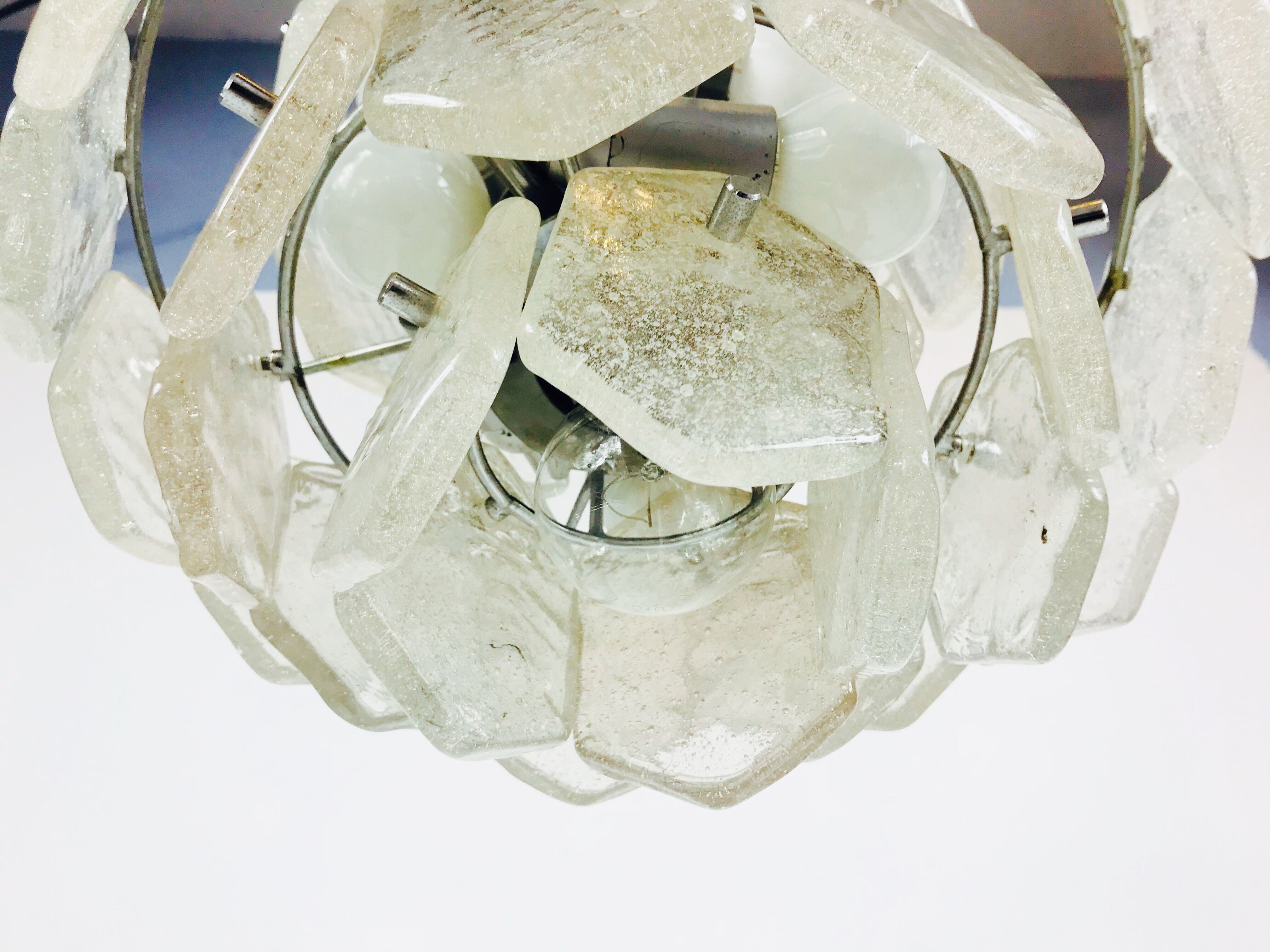 Kalmar Franken ice glass chandelier, 1960s