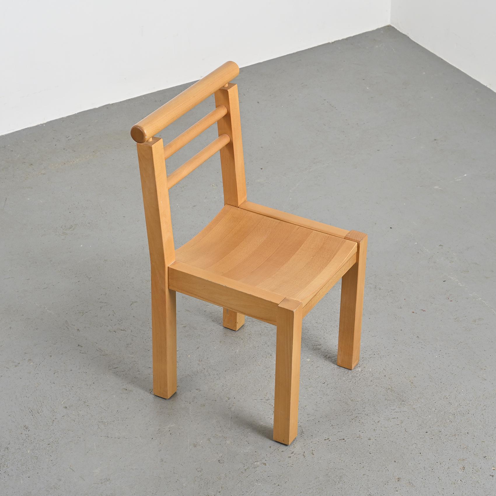 Solid beech chairs with log backs, French work, 1980