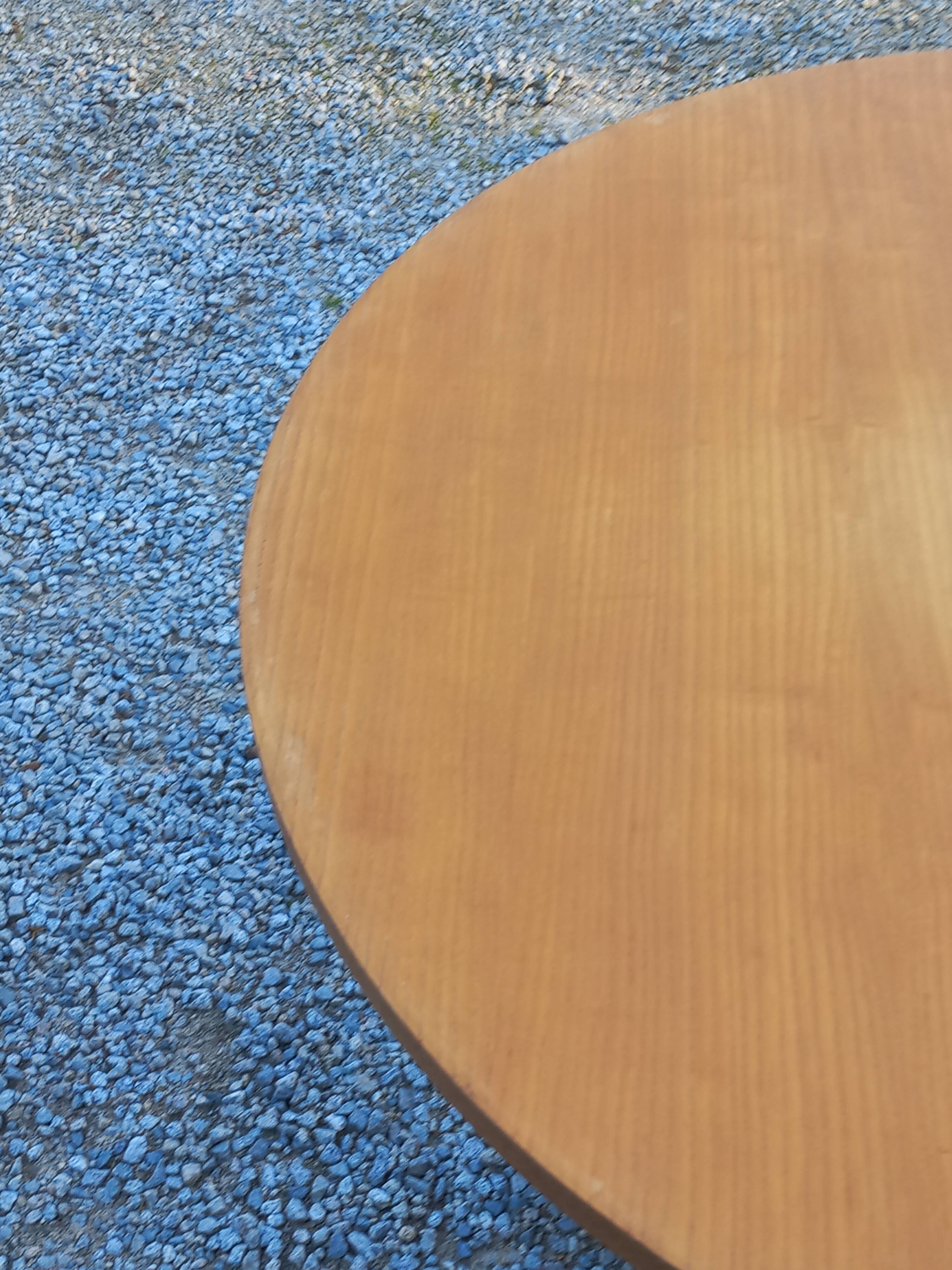 1950s round oak table, 2 heights, central quadripod leg
