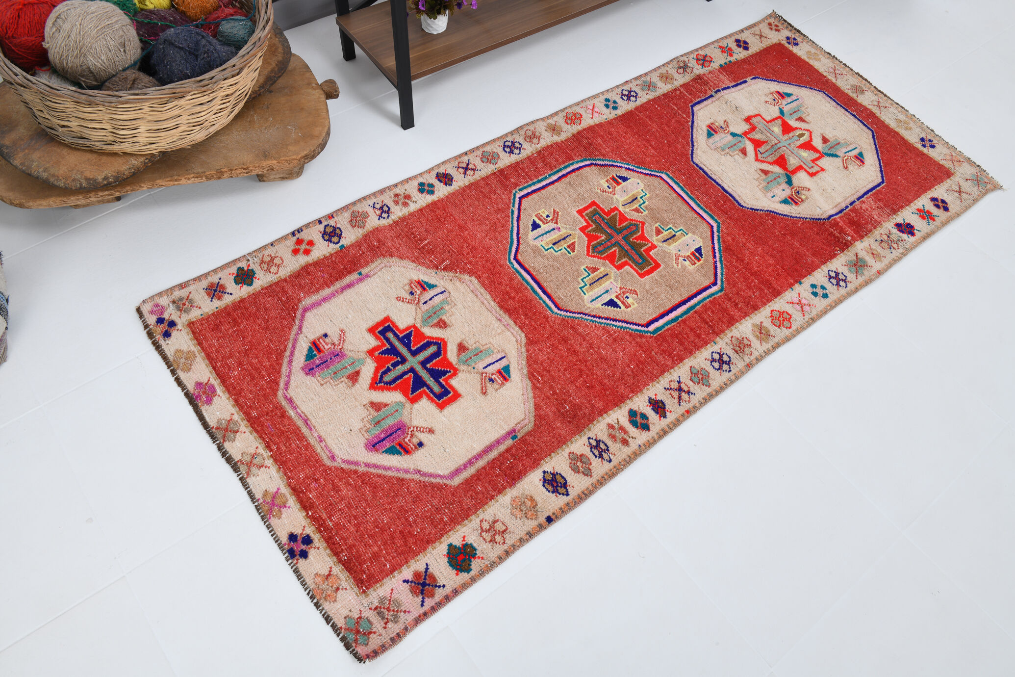 3x7 short vintage oushak runner rug