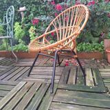 Fauteuil corbeille en rotin vintage