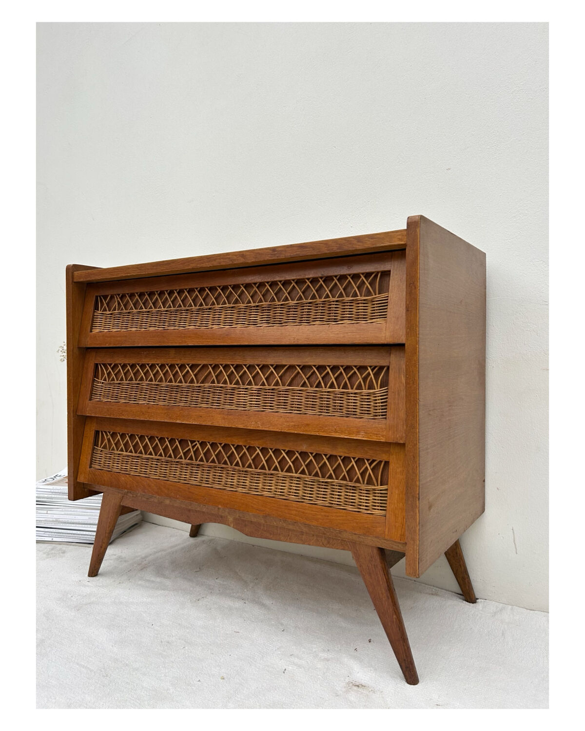 Rattan and wood chest of drawers