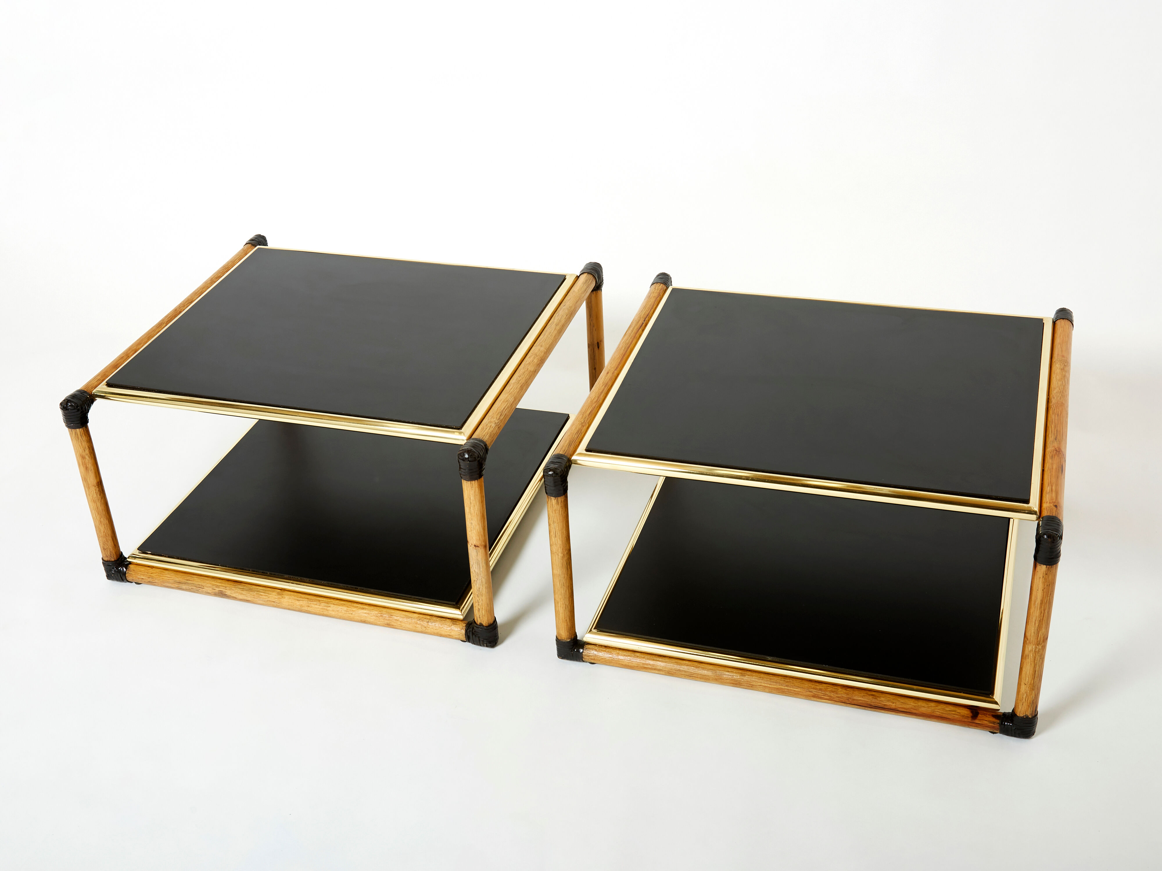 Pair of Italian coffee tables Alberto Smania bamboo brass 1970