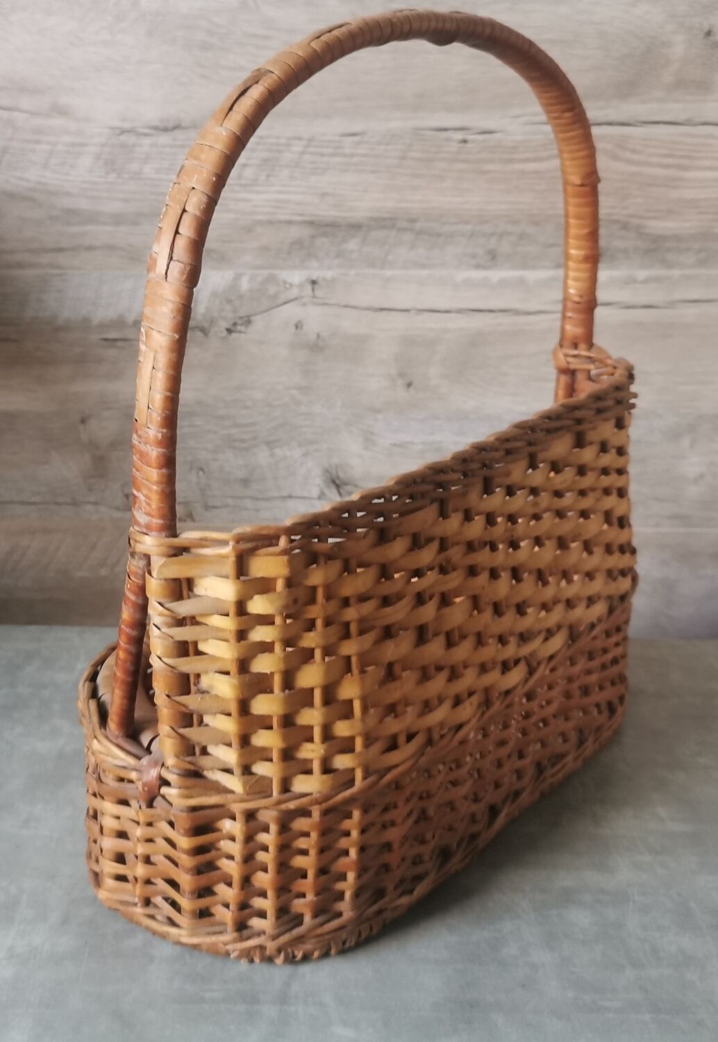 Vintage wicker bottle rack