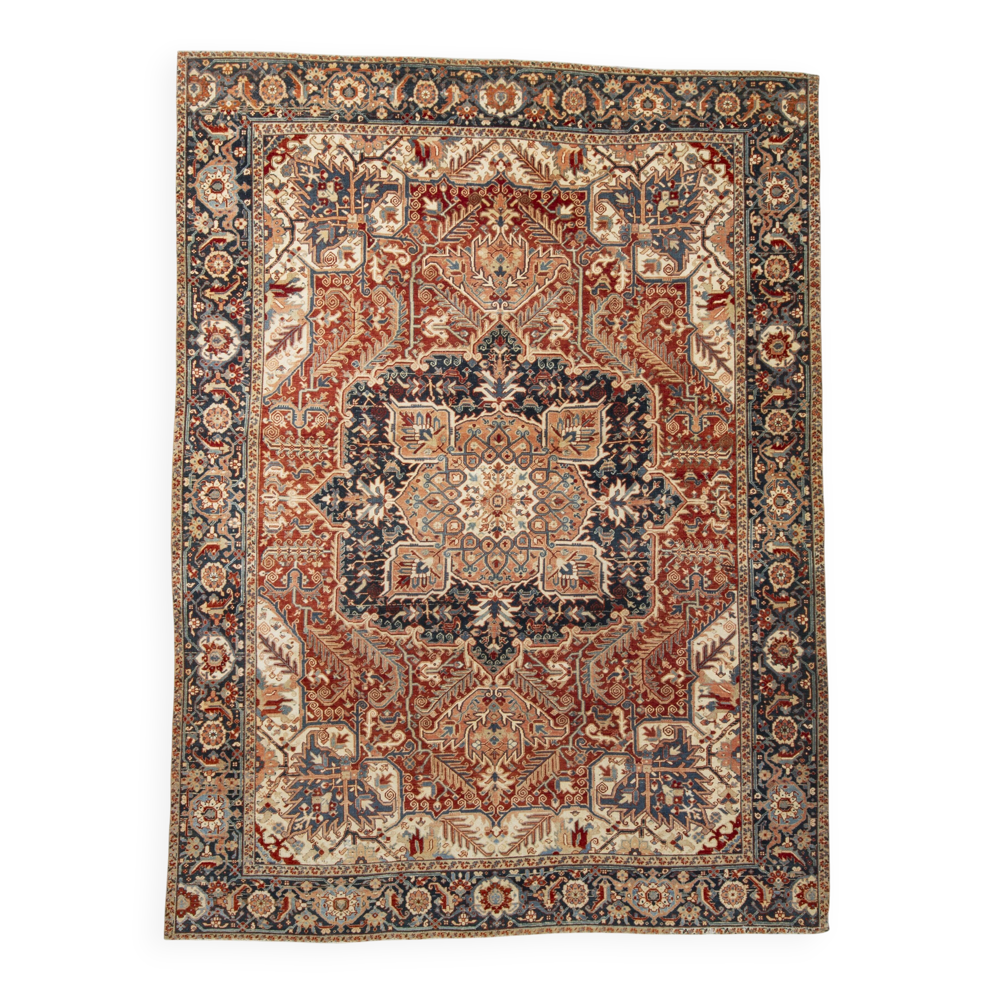 1960s Antique Red & Navy Blue Classic Persian Rug, 287x386Cm