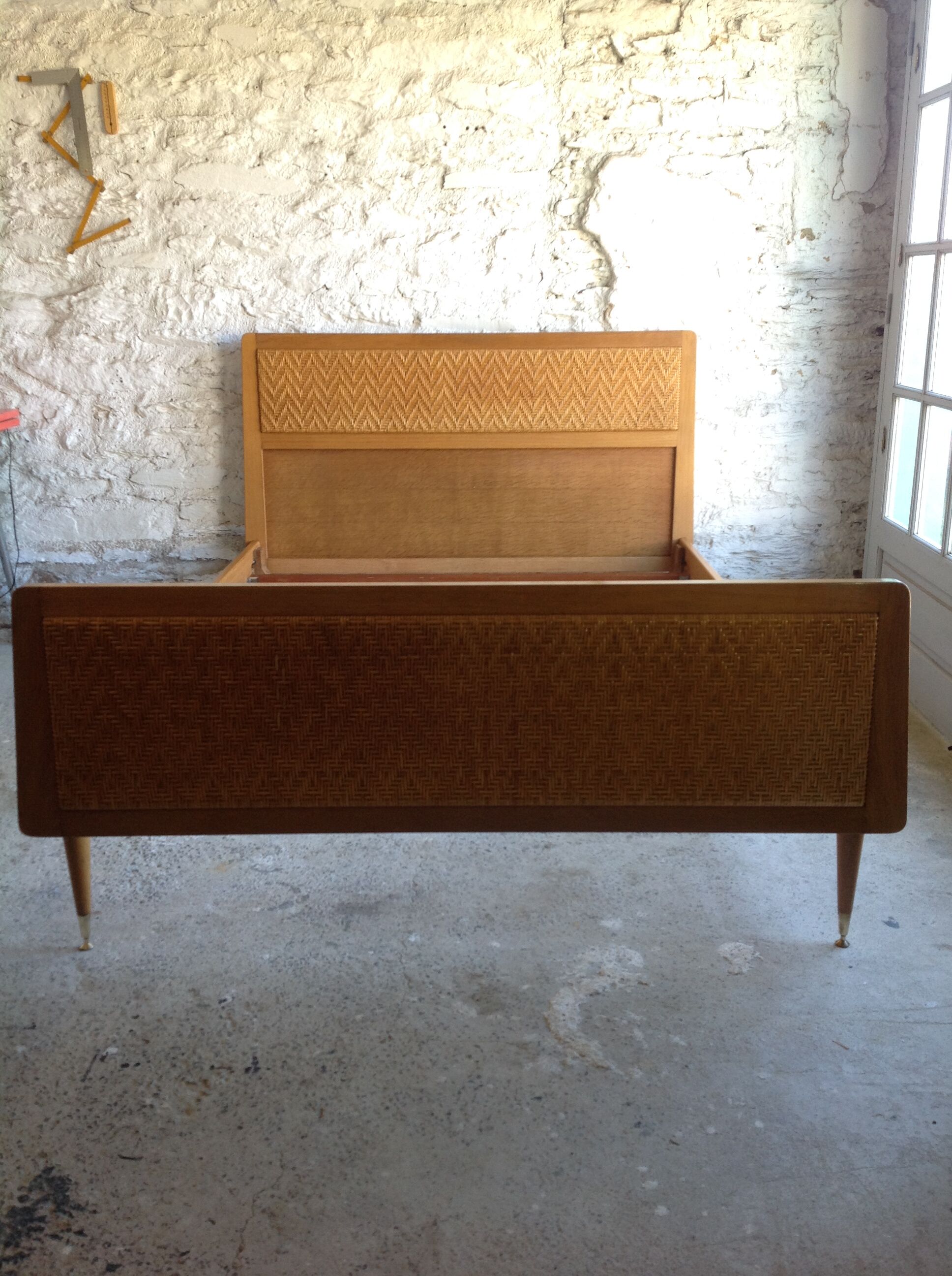 Vintage rattan wood bed