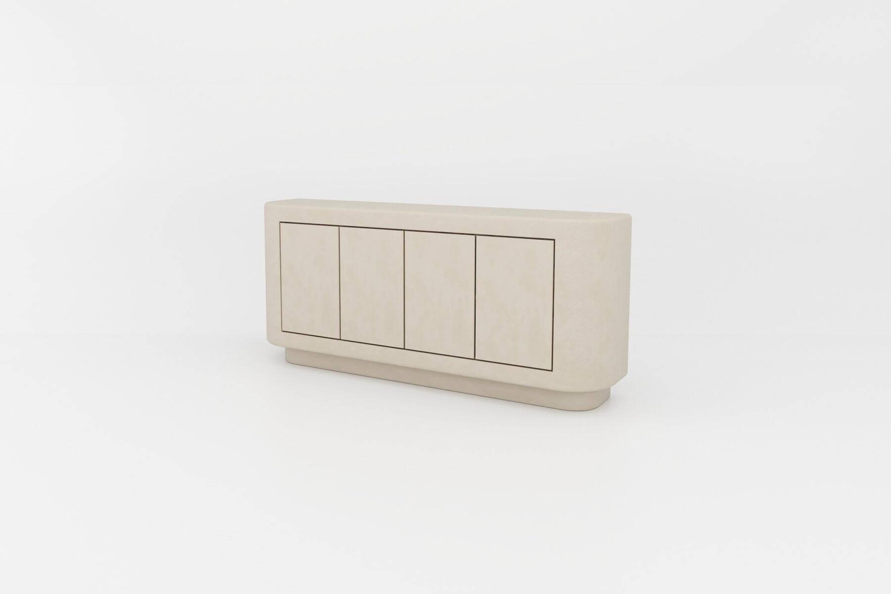 Contemporary Handmade Textured Plaster Sideboard with Walnut Interior