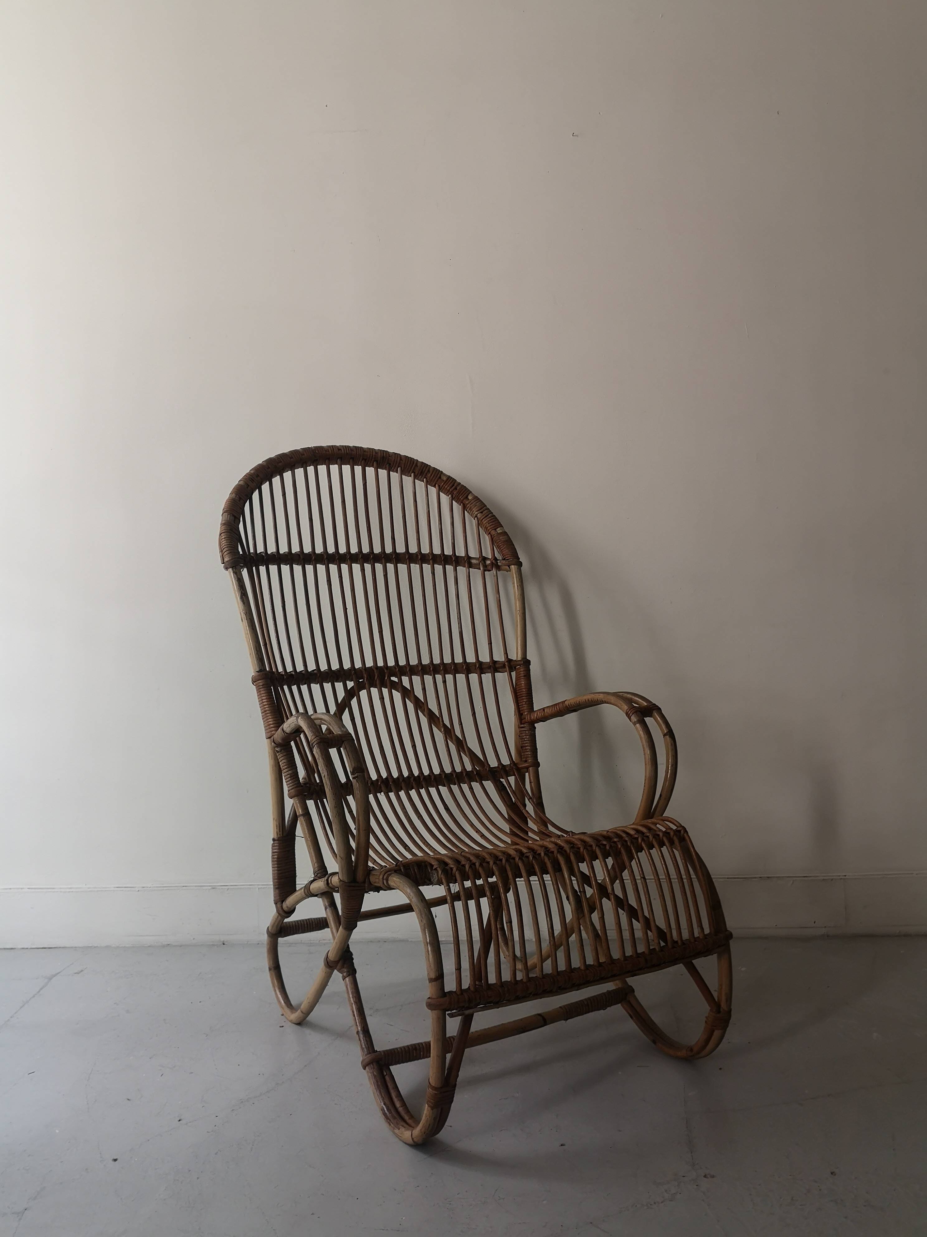 Vintage Dutch rattan armchair with armrest, 1960s