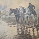 Tableau Huile sur Toile Paysage chevaux ruisseau - Signé M.T. Flabault 1929