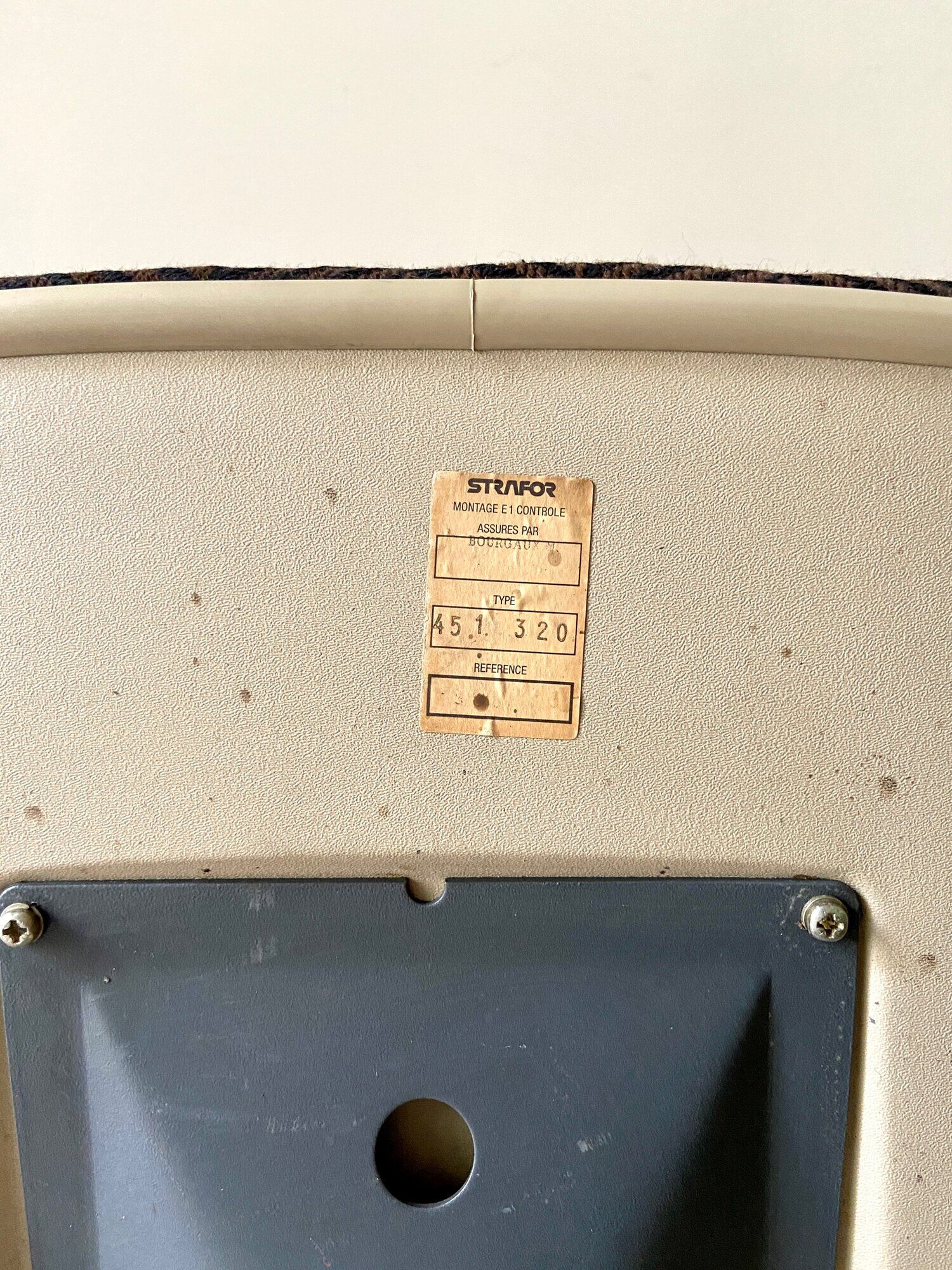 Strafor armchair in beige plastic and brown herringbone wool 1960s'