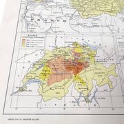 Vintage map of Switzerland in colour 43x43cm from 1950.