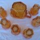 Old orange service pitcher & 6 glasses