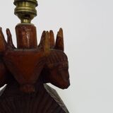 Old large lamp from Malagasy School and Tananarive in carved wood. Art Deco.