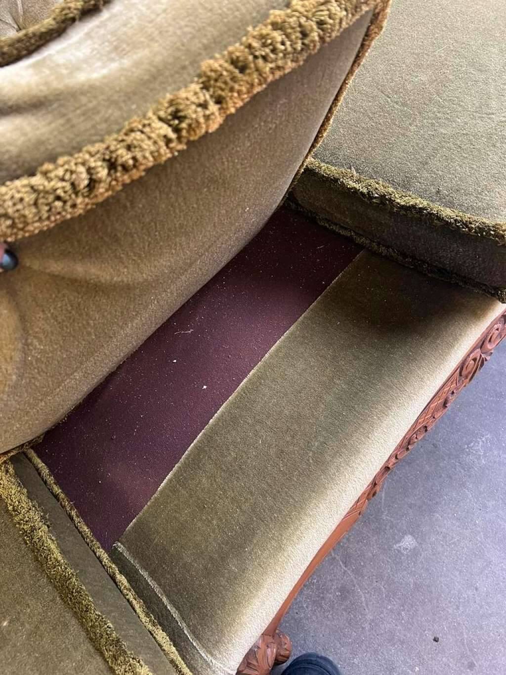 Vintage xl baroque olive green sofa