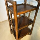 Vintage rattan and dark wood three-tier shelf