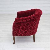 Paire de fauteuils lounge danois, années 1950, tissu rouge en coton/laine.