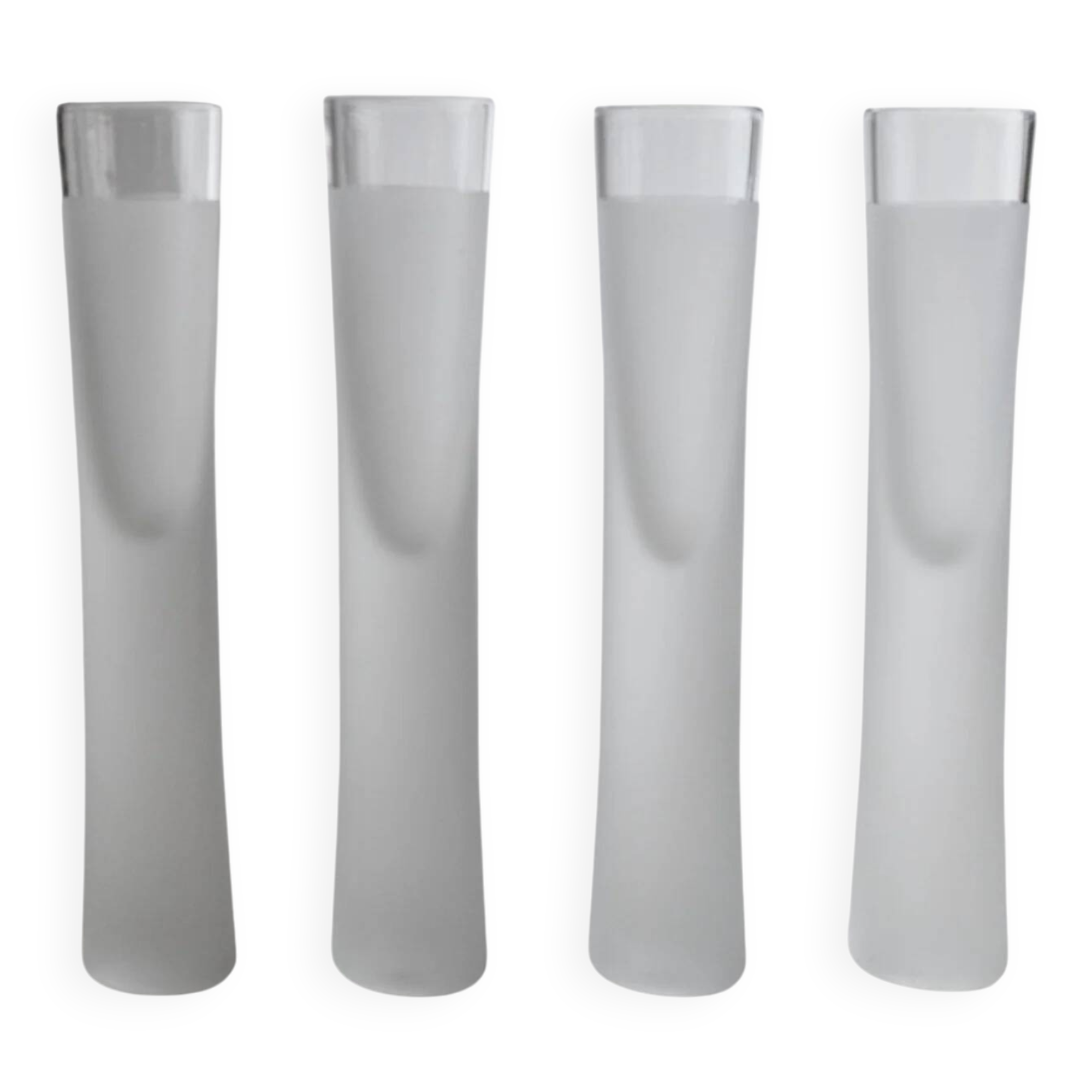 Transparent Murano Glass Liqueur Glasses - Set of 4, Ice-Effect, Heavy Tubular Design, Italy 1980s