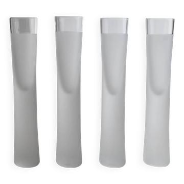 Transparent Murano Glass Liqueur Glasses - Set of 4, Ice-Effect, Heavy Tubular Design, Italy 1980s