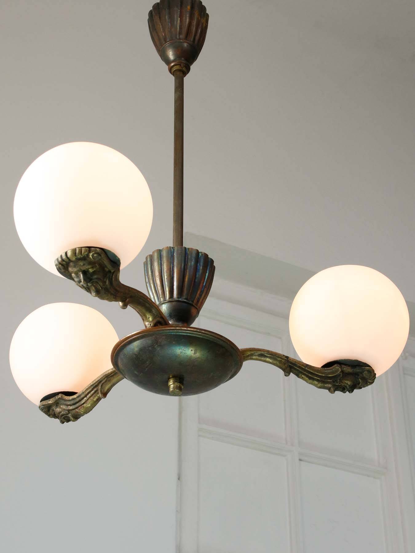 Art Deco French Brass Figural Chandelier, 1930