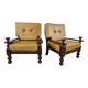 1980s leather and solid wood armchairs